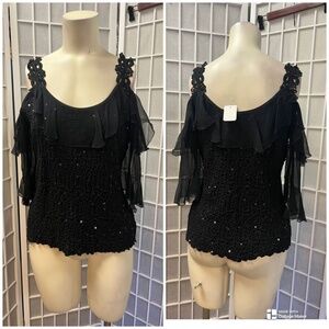 Hartly,Woman,Blouse Formal Cocktail,Black,Sz M,3/4 Sleeve,Sequin,bare shoulder.!